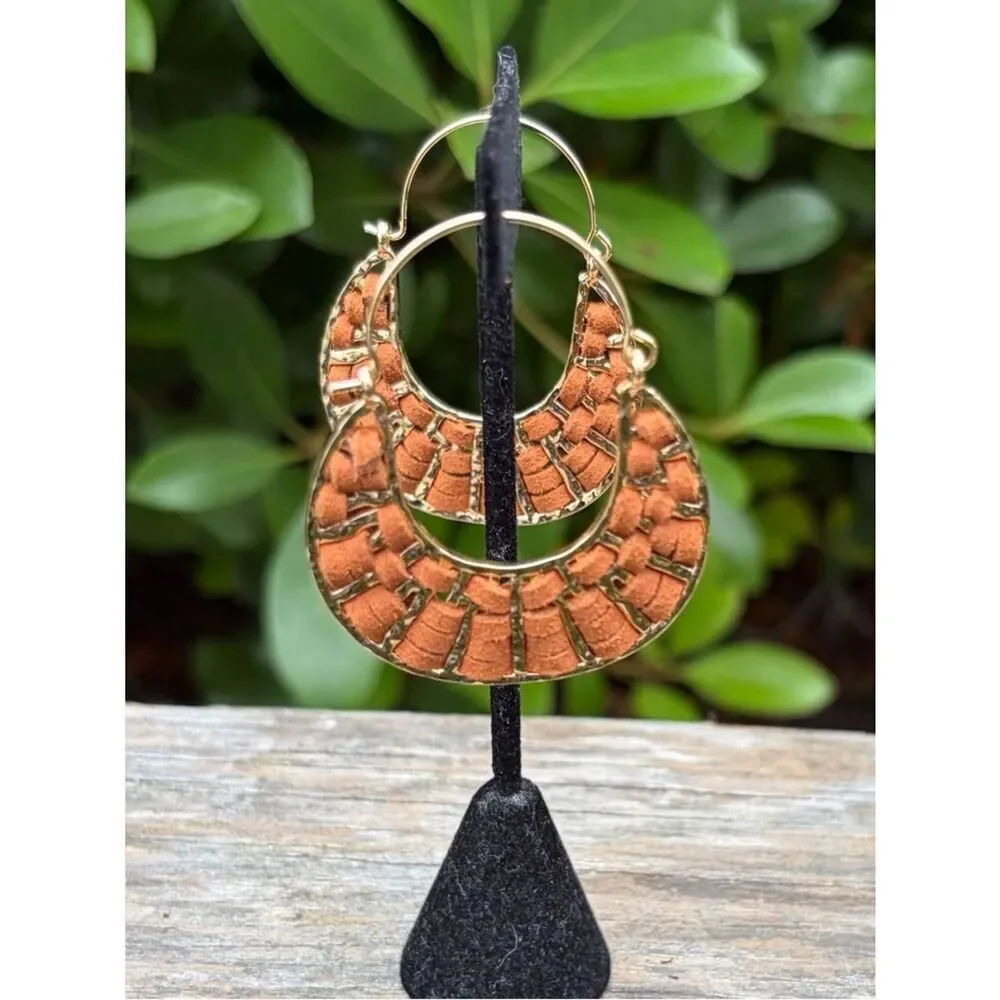 Chico's Leather Half-Moon Hoop Earrings New NWT Boho Western